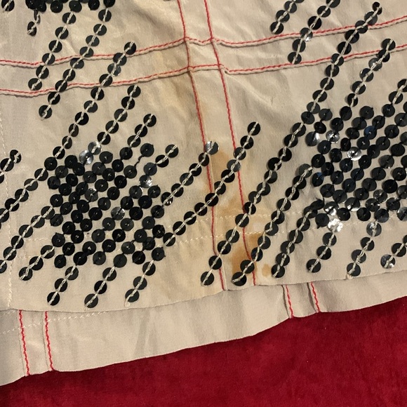 Vintage Cream Button Up Blouse with Red Grid + Black Sequin Pattern Size XL - Picture 7 of 8